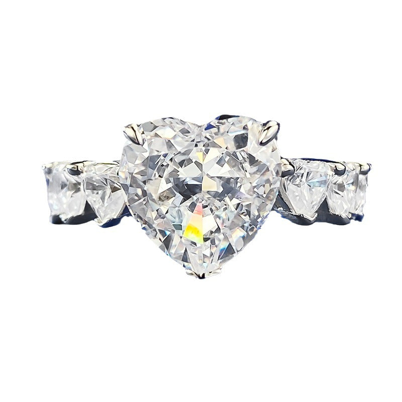 Urqanyu s925 silver heart-shaped 5 carat love row cubic zirconia diamond ring