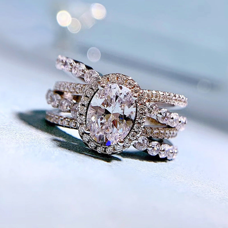 Urqanyu S925 silver micro-diamond oval cubic zirconia ring 6*8mm