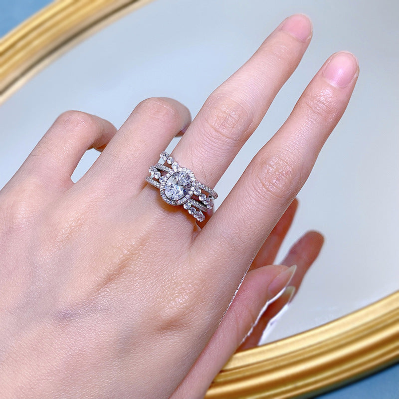 Urqanyu S925 silver micro-diamond oval cubic zirconia ring 6*8mm