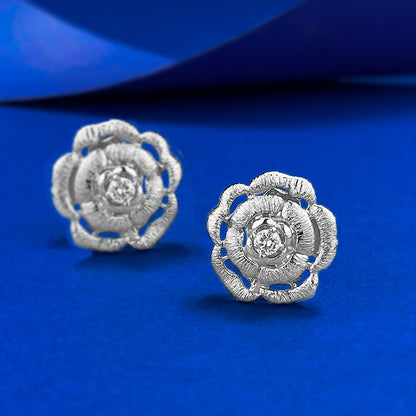 Urqanyu s925 silver camellia brushed fashionable all-match cubic zirconia earrings