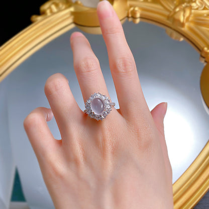 Urqanyu S925 silver French hollow water bubble jade cubic zirconia ring 8*10