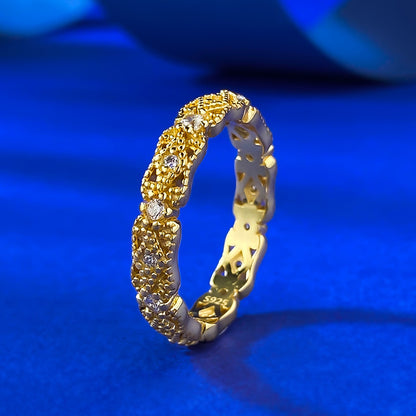 Urqanyu S925 silver retro palace lace hollow inlaid cubic zirconia diamond ring ring fashion