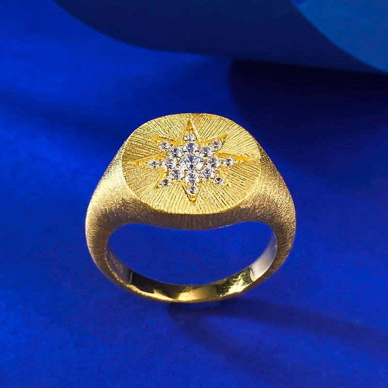 Urqanyu S925 silver gold-plated brushed hexagram cubic zirconia ring