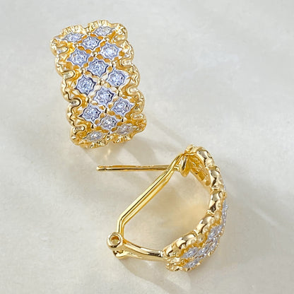 Urqanyu S925 silver Italian woven pattern carved diamond metal hollow retro palace style cubic zirconia earrings