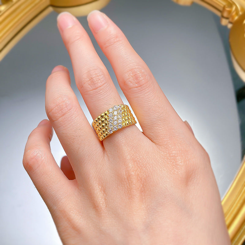 Urqanyu S925 silver gold-plated beads simple and atmospheric cubic zirconia diamond ring