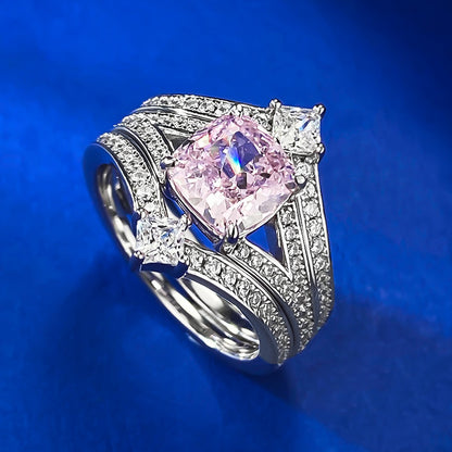 Urqanyu 925 silver crown princess style pink diamond fashion stacking cubic zirconia ring ring