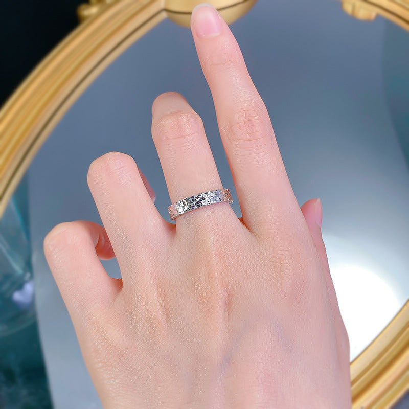 Urqanyu S925 sterling silver crushed ice ring niche design couple model