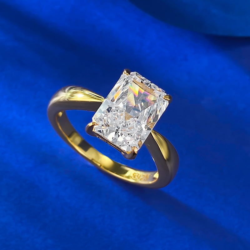 Urqanyu S925 silver ice flower cut rectangular cubic zirconia ring