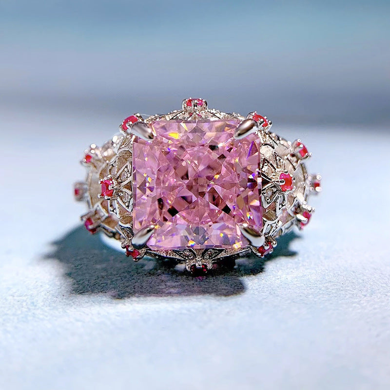 Urqanyu S925 silver oval pink cubic zirconia diamond ring 10*10