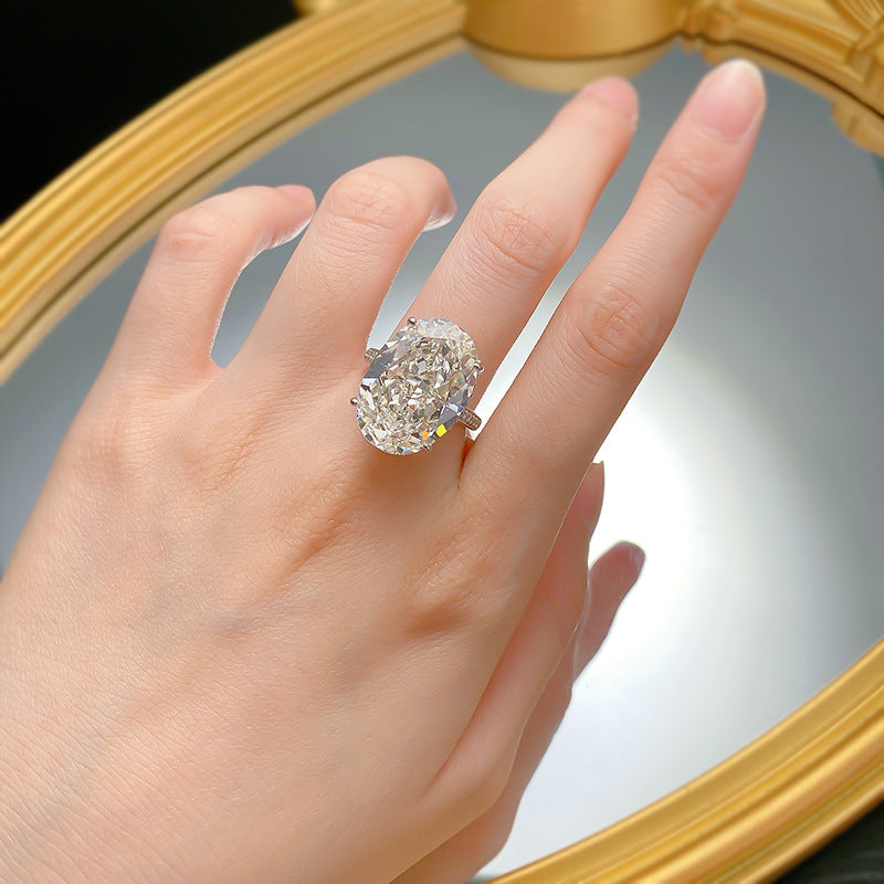 Urqanyu S925 silver large carat pigeon egg ice flower cut silver cubic zirconia ring 14*20