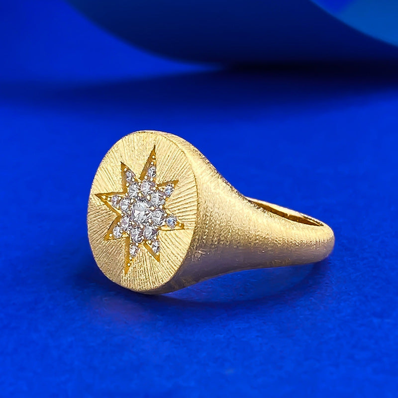 Urqanyu S925 silver gold-plated brushed hexagram cubic zirconia ring