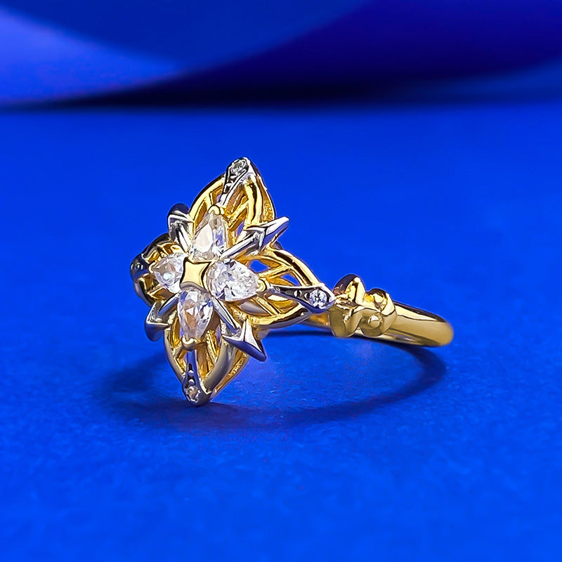 Urqanyu S925 silver medieval old money style four-pointed star reborn beauty four-leaf clover S925 silver ring