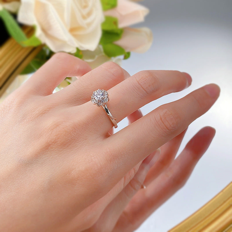 Urqanyu 925 silver 50-point simulated diamond bouquet cubic zirconia ring