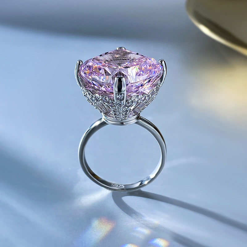 Urqanyu 925 silver luxury inlaid cubic zirconia large diamond ring 15mm