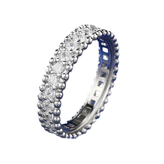 Urqanyu 925 silver simple narrow version single row diamond starry bead edge row cubic zirconia ring
