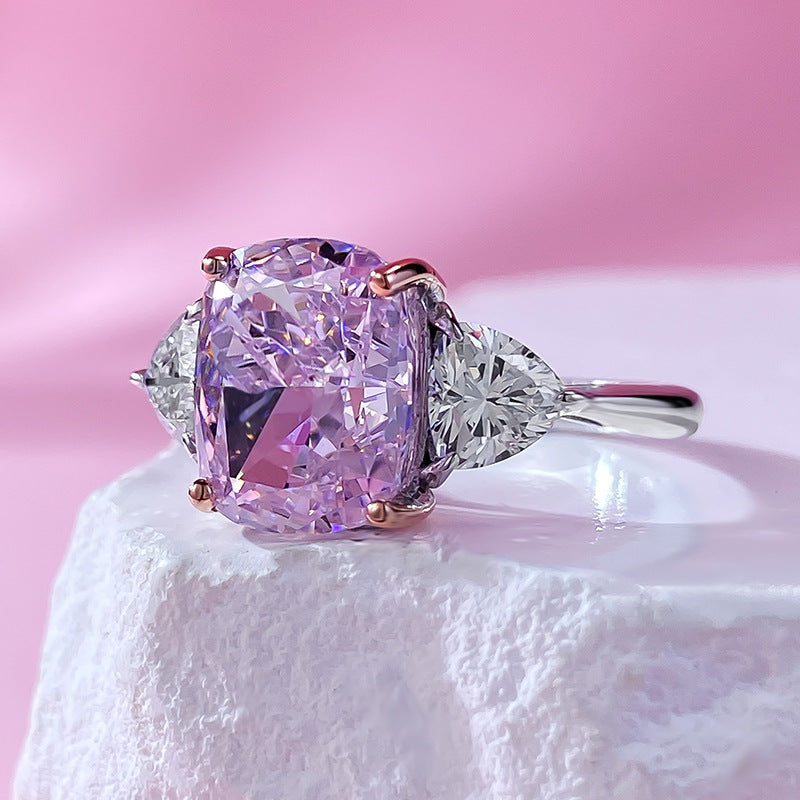 Urqanyu S925 silver inlaid pink diamond fashion OL cubic zirconia ring 8*10