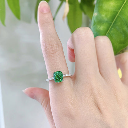 Urqanyu S925 silver emerald green diamond blue ring temperament whitening cubic zirconia ring