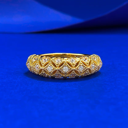 Urqanyu S925 silver gold-plated brushed retro pattern exquisite unique simple style cubic zirconia ring