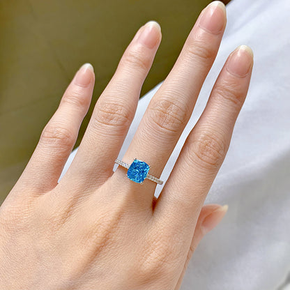 Urqanyu S925 silver emerald green diamond blue ring temperament whitening cubic zirconia ring