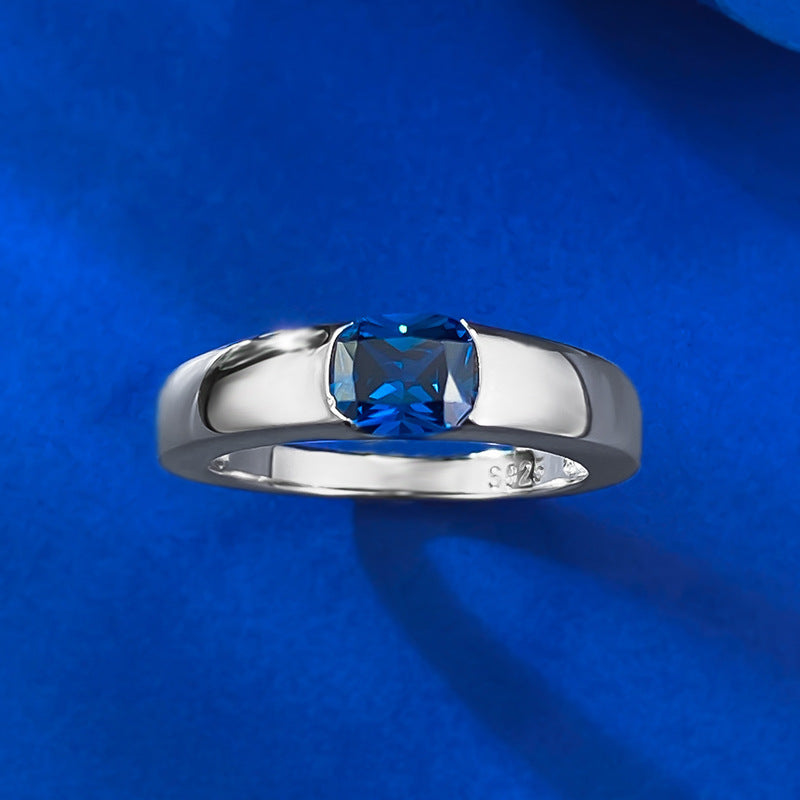 Urqanyu S925 silver royal blue simulation diamond fashion square cubic zirconia ring