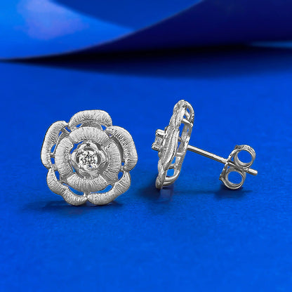 Urqanyu s925 silver camellia brushed fashionable all-match cubic zirconia earrings