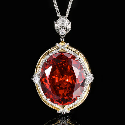 Urqanyu copper-based gold-plated simulated colored gemstone large egg-shaped retro brushed process cubic zirconia necklace