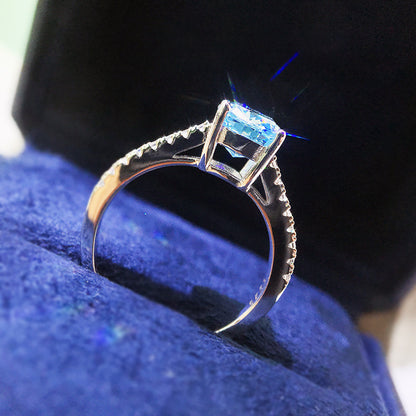 Urqanyu S925 silver emerald green diamond blue ring temperament whitening cubic zirconia ring