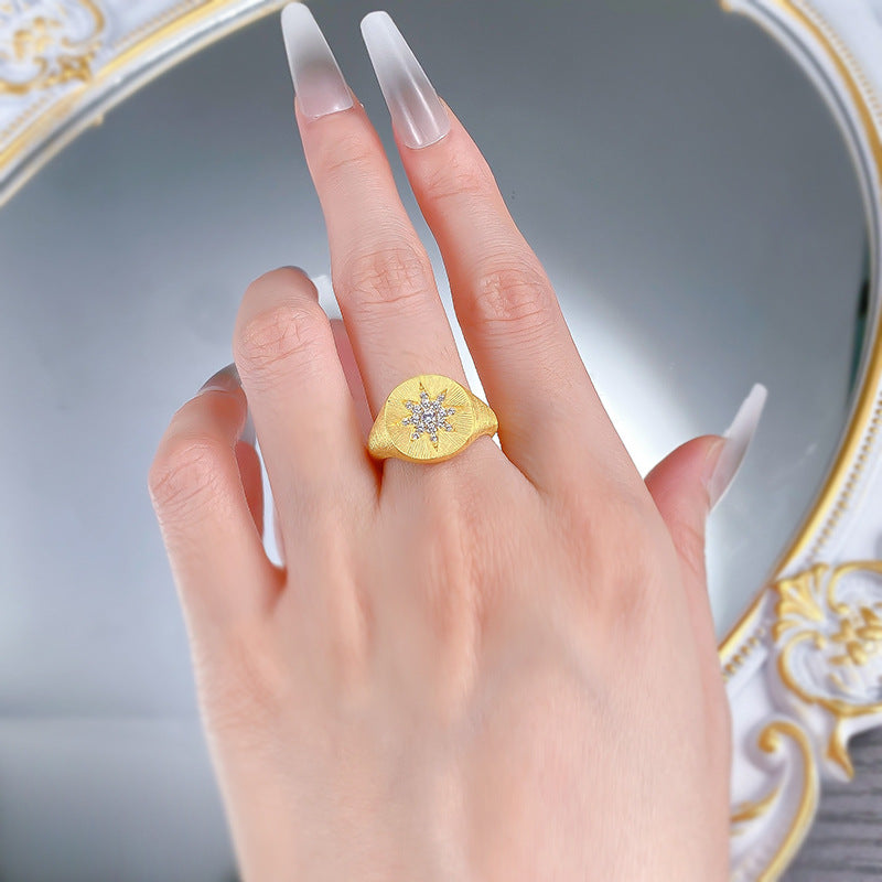 Urqanyu S925 silver gold-plated brushed hexagram cubic zirconia ring