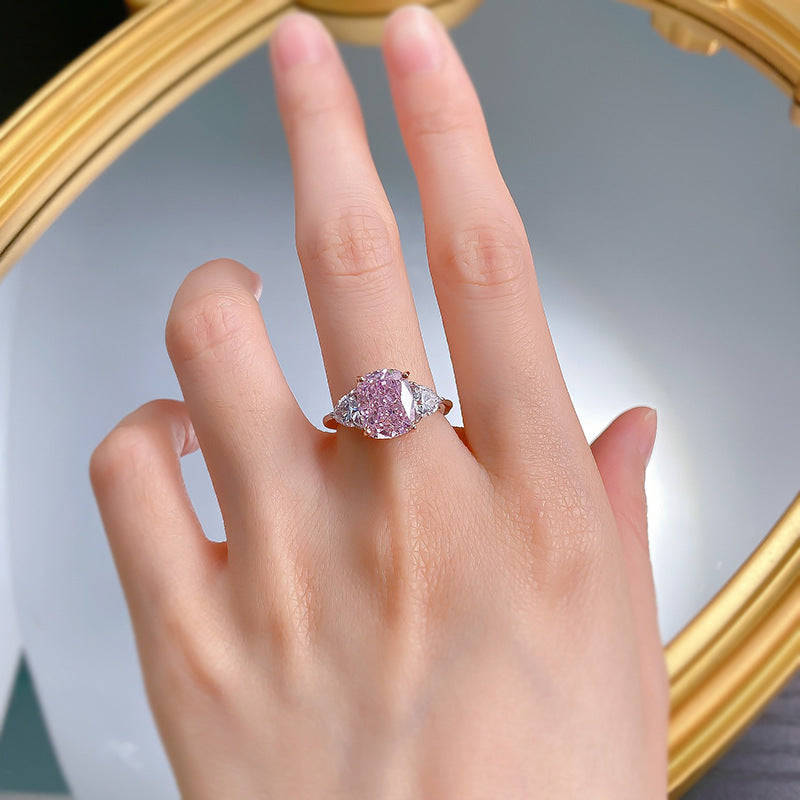 Urqanyu S925 silver inlaid pink diamond fashion OL cubic zirconia ring 8*10