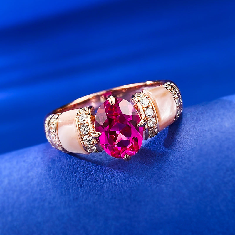 Urqanyu 925 silver natural pink shell rupee red cubic zirconia diamond ring gold