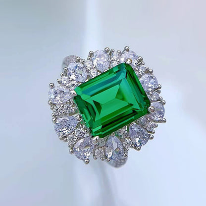 Urqanyu 925 sterling silver luxury simulated emerald cut cubic zirconia ring 9*11