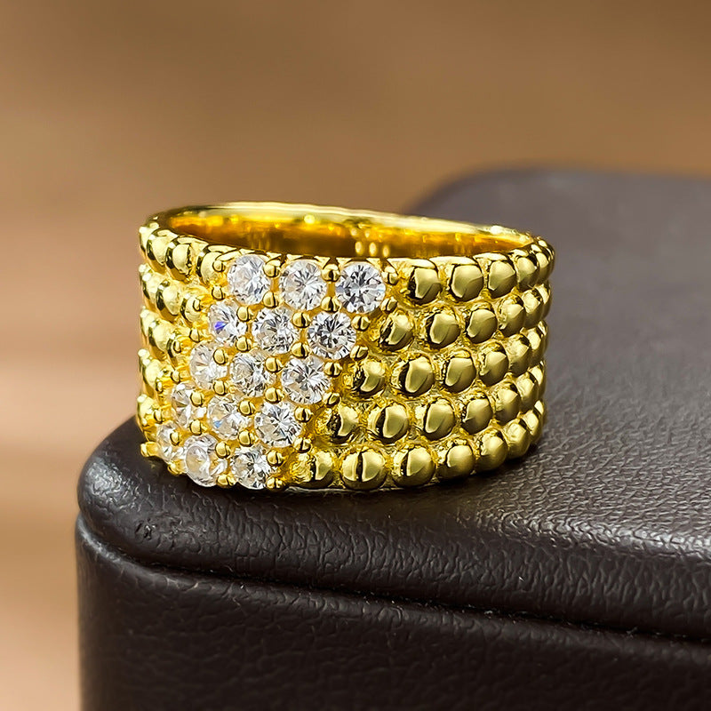 Urqanyu S925 silver gold-plated beads simple and atmospheric cubic zirconia diamond ring