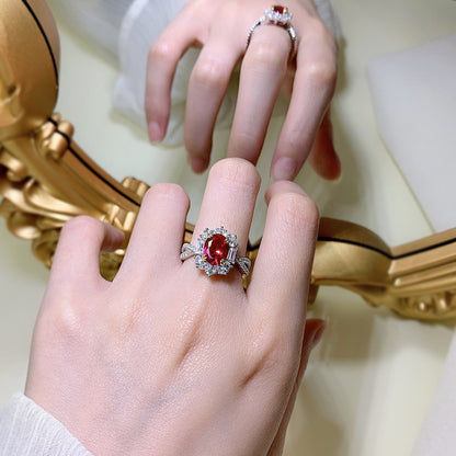 Urqanyu 925 silver pigeon egg oval luxury surround cubic zirconia ring 7*9