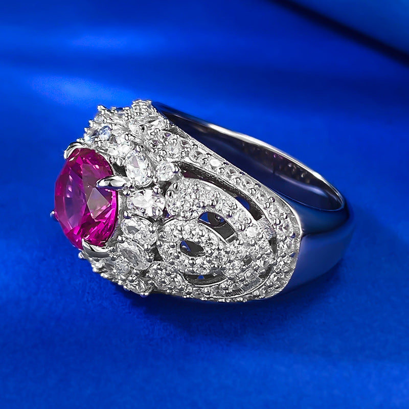 Urqanyu S925 silver fashion pink steel round diamond ring cubic zirconia ring 8.0mm