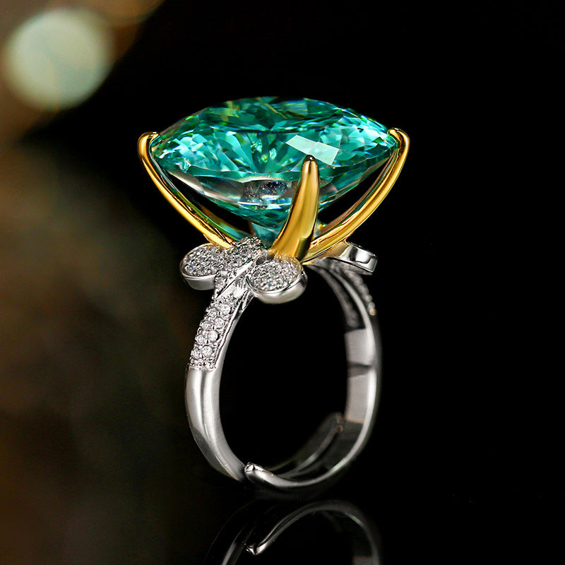 Urqanyu copper-based gold-plated simulated Para green temperament retro square zirconia ring