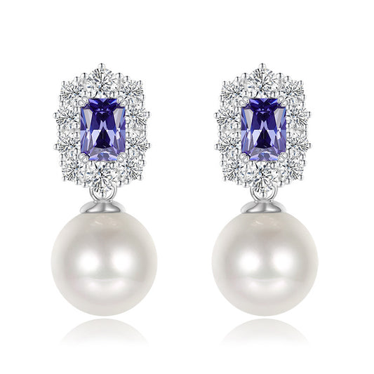 Urqanyu S925 silver 12mm pearl fashionable all-match cubic zirconia earrings