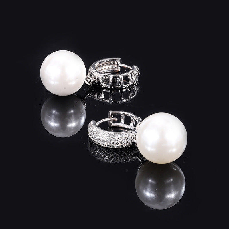 Urqanyu S925 silver inlaid mother-of-pearl vintage cubic zirconia pendant earrings 12mm