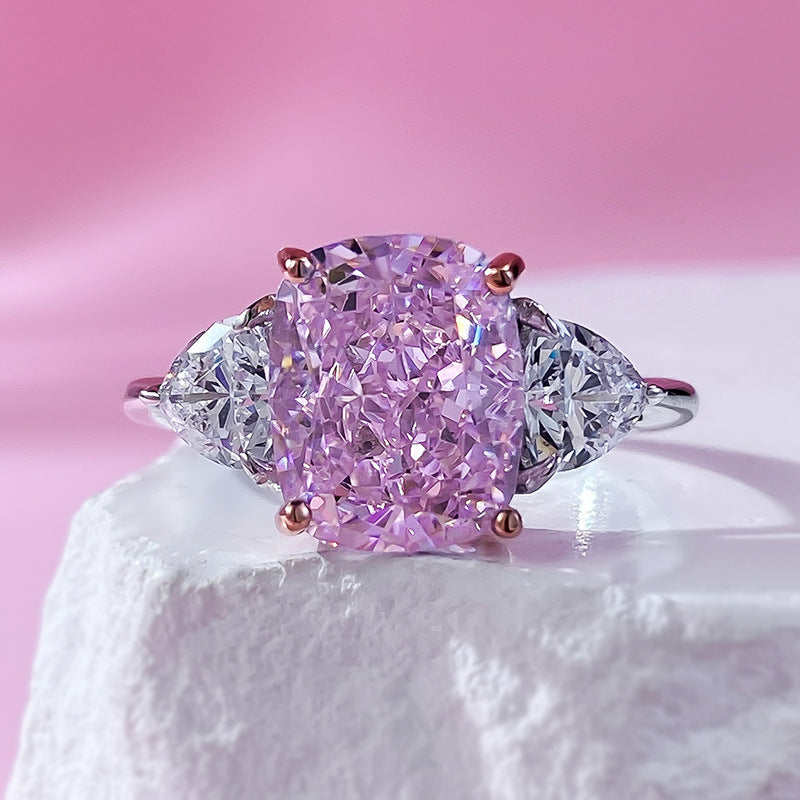 Urqanyu S925 silver inlaid pink diamond fashion OL cubic zirconia ring 8*10