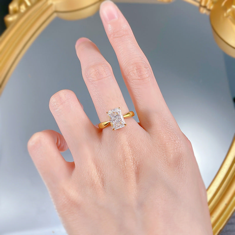 Urqanyu S925 silver ice flower cut rectangular cubic zirconia ring