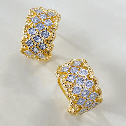 Urqanyu S925 silver Italian woven pattern carved diamond metal hollow retro palace style cubic zirconia earrings