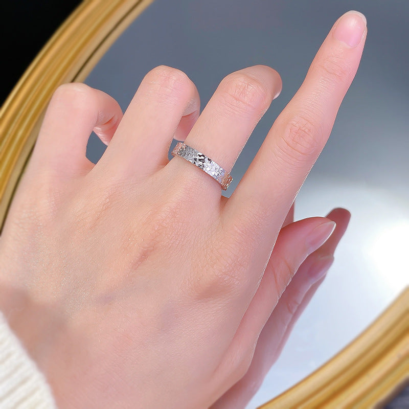 Urqanyu S925 sterling silver crushed ice ring niche design couple model