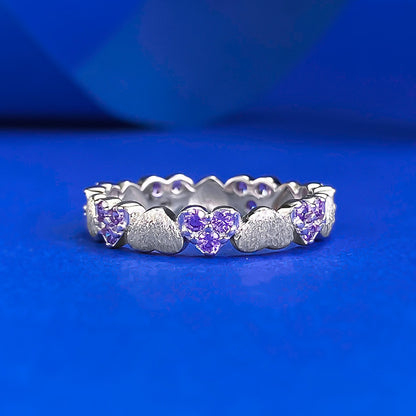 Urqanyu S925 silver retro brushed love purple full circle heart cubic zirconia ring