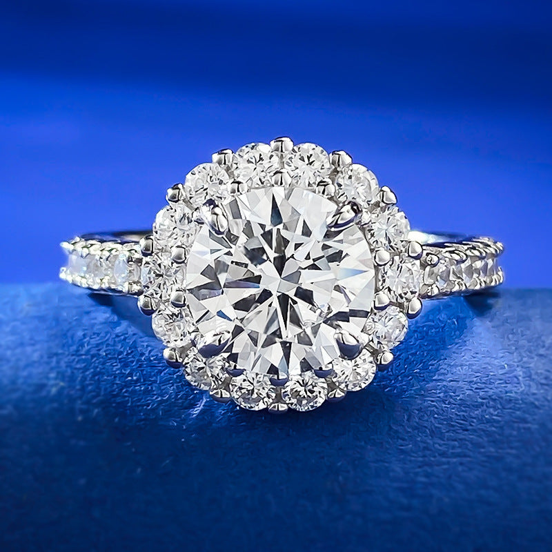Urqanyu S925 silver simulated diamond round white diamond cubic zirconia ring 8mm