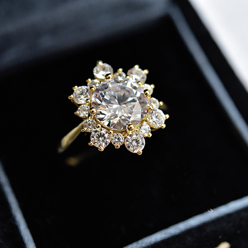 Urqanyu 925 silver shining snowflake cubic zirconia diamond ring 8mm