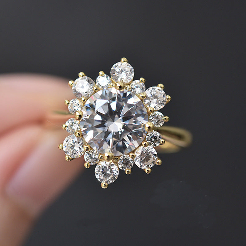 Urqanyu 925 silver shining snowflake cubic zirconia diamond ring 8mm