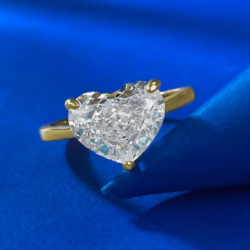 Urqanyu S925 silver ins style all-match fat heart cubic zirconia ring