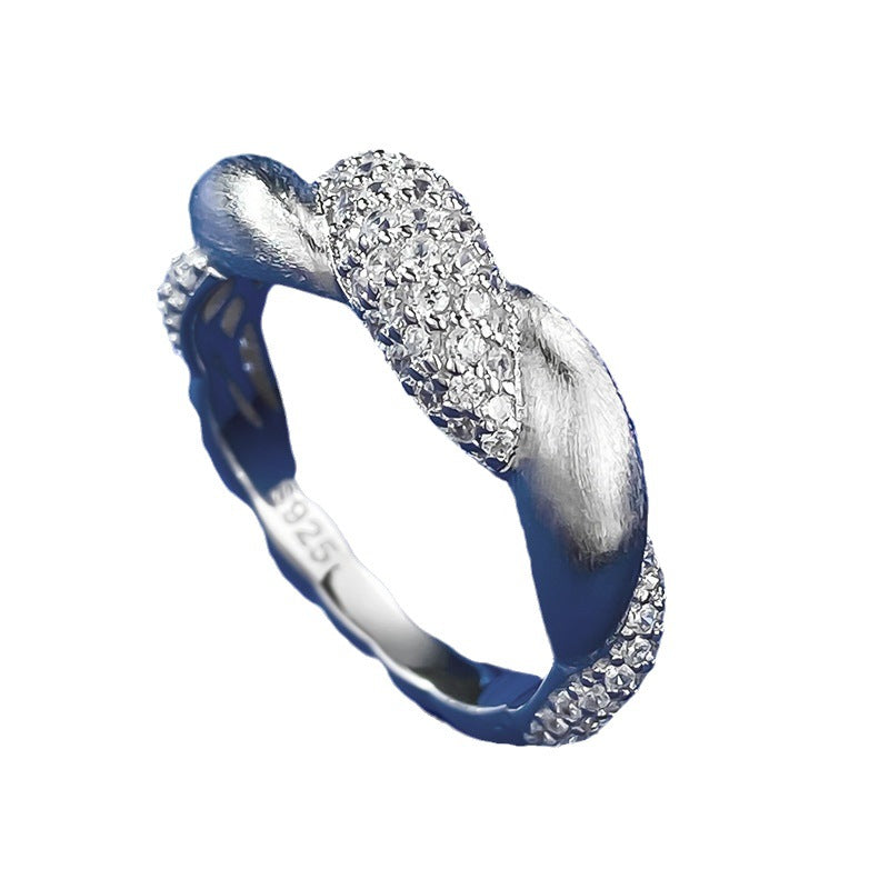 Urqanyu S925 silver flower brushed inlaid cubic zirconia diamond ring palace style