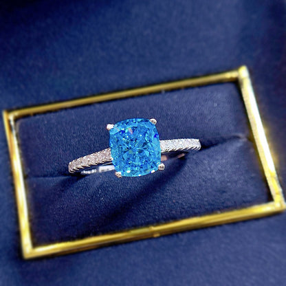 Urqanyu S925 silver emerald green diamond blue ring temperament whitening cubic zirconia ring