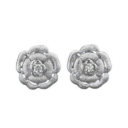 Urqanyu s925 silver camellia brushed fashionable all-match cubic zirconia earrings
