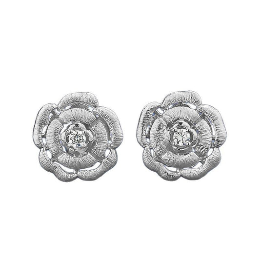 Urqanyu s925 silver camellia brushed fashionable all-match cubic zirconia earrings